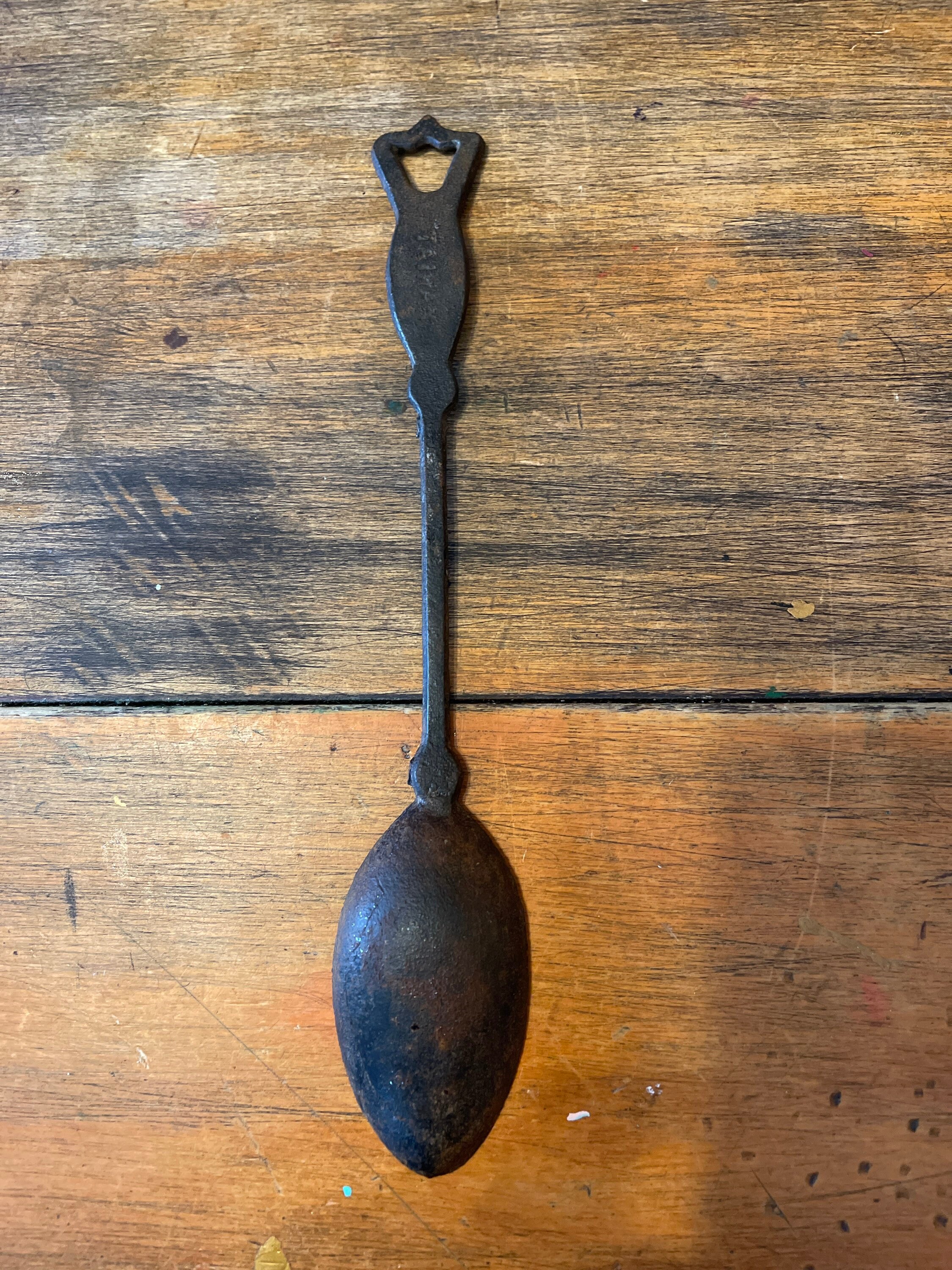 Vintage Black Cast Iron Serving Spoon Etsy