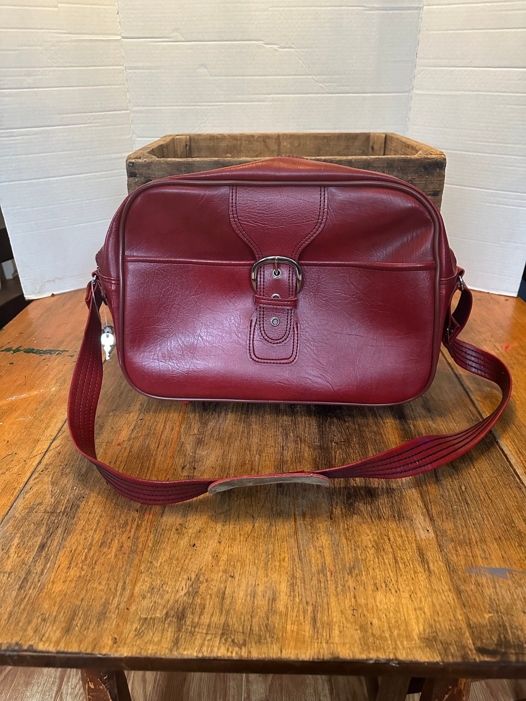 Vintage Red Leather Bowling Ball Bag Triangle Retro Cool Etsy