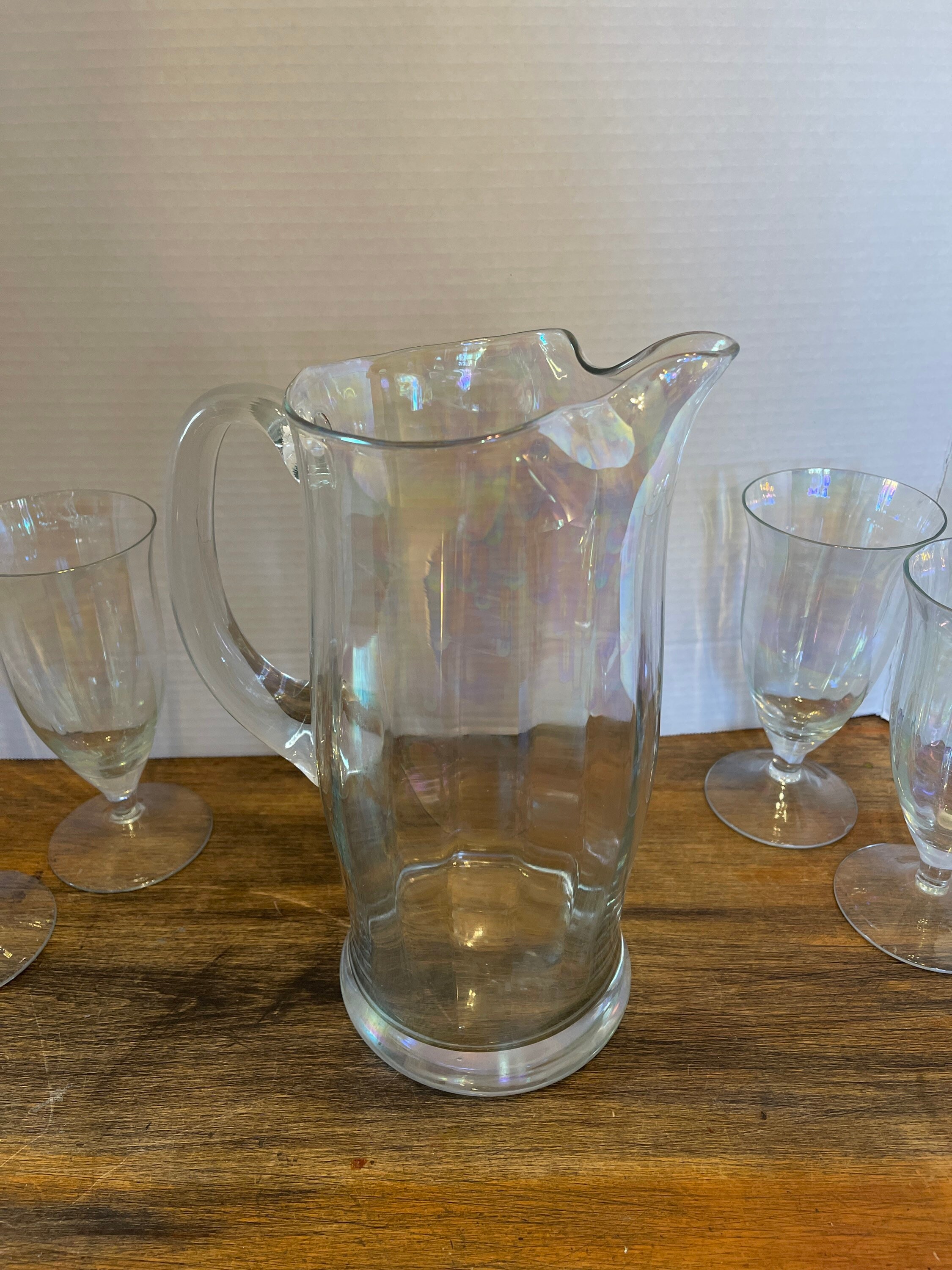 Vintage Iridescent Pitcher with Glasses Etsy
