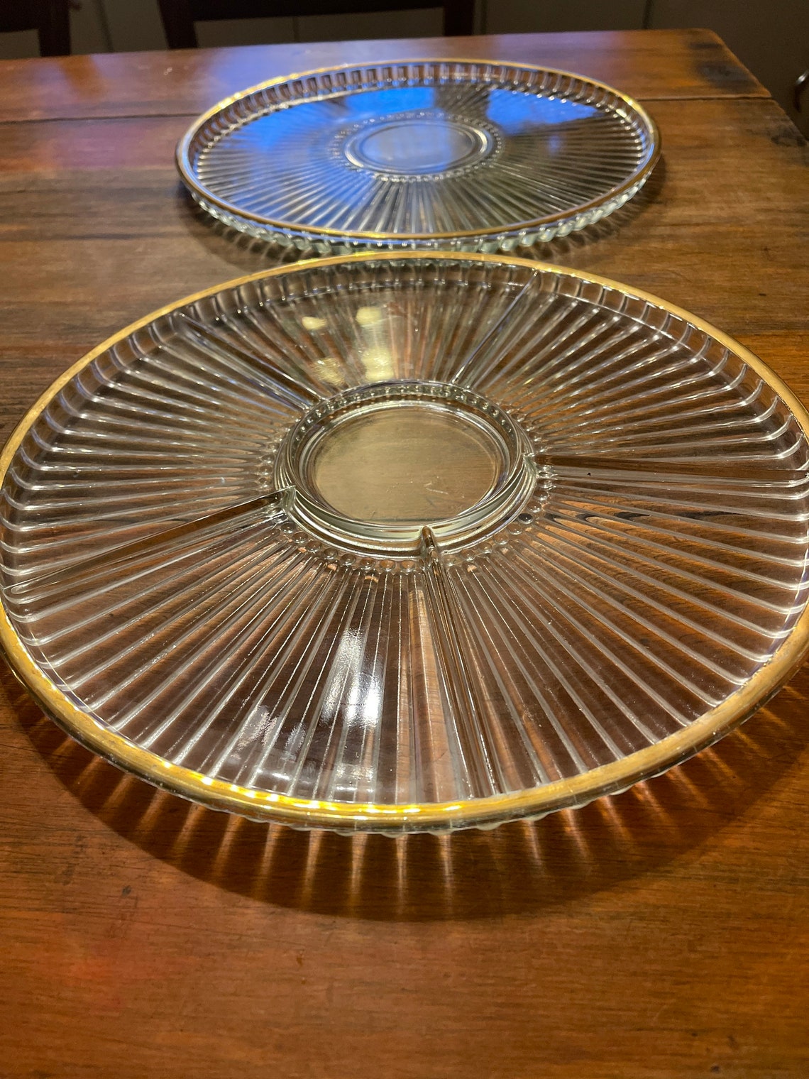 Vintage Gold Rimmed Glass Platters 15 Serving Trays Etsy