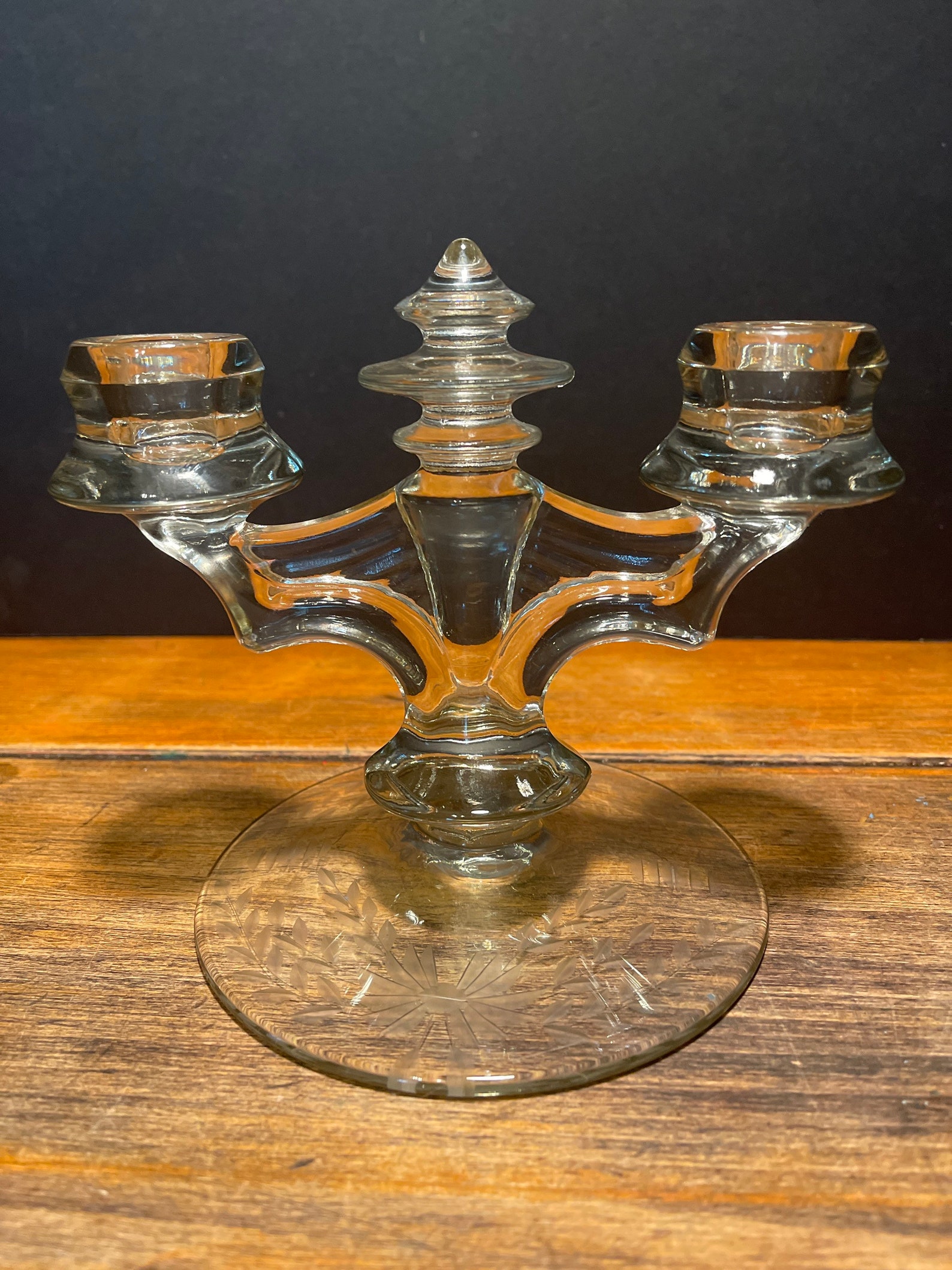 Antique 1930s Etched Crystal Double Candle Holder US Glass Etsy
