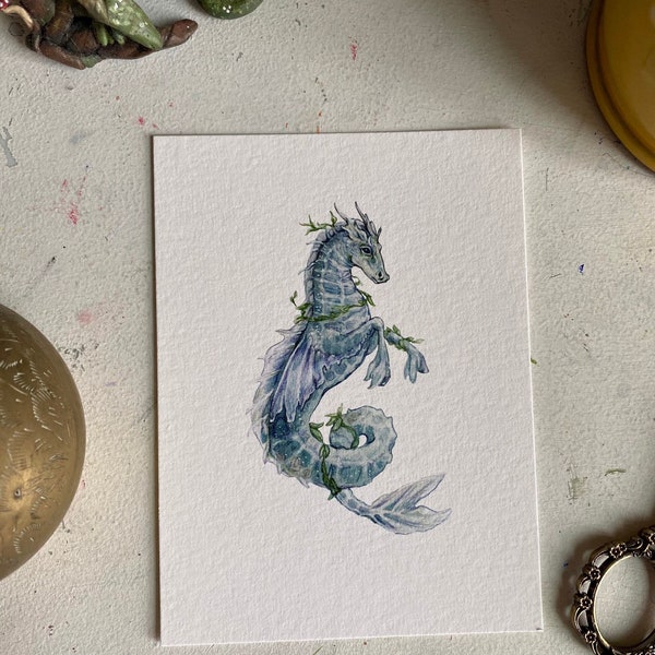 Hippocampus Print, Mythology, Mythical Creature, Sea Life, Illustrated Art