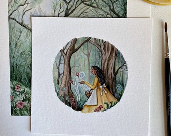 Magical Forest Scene, Gardener, Giclée Print, Forager, Whimsical Illustration
