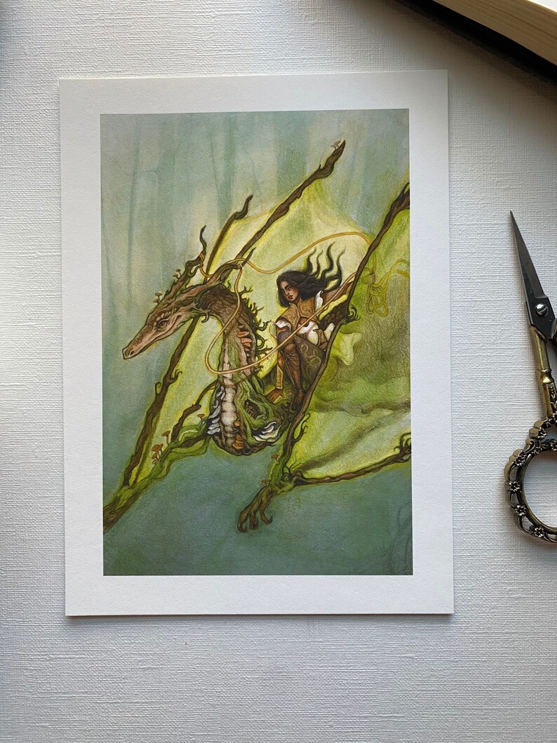 Forest Dragon Rider Print, Fantasy and Fairytale Illustration ...