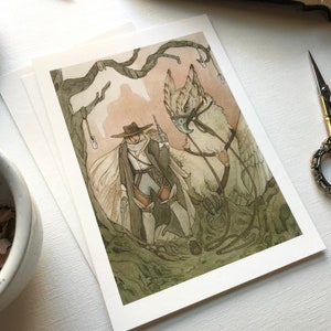 wydruk z motywem Dzikiego Zachodu, kowbojka i gryf, steampunk, ilustracja pełna kaprysu i fantastyki zdjęcie 5