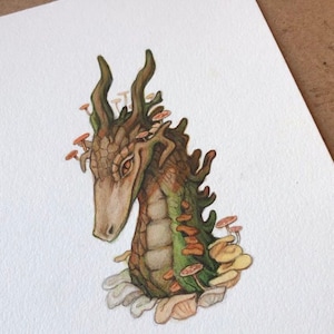 original woodland dragon painting, forest fantasy, fairytale, folklore