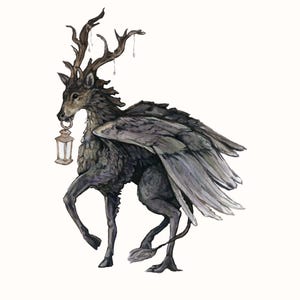 Peryton Illustration, Art Print, Mythical Creature, Whimsical Animal, Mythology Lore