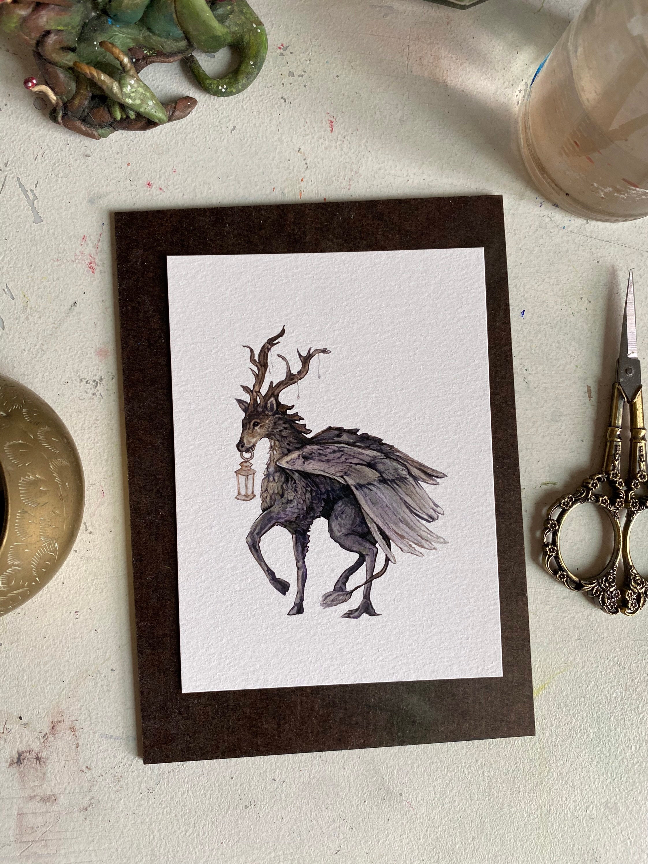 Peryton Illustration Art Print Mythical Creature Whimsical - Etsy