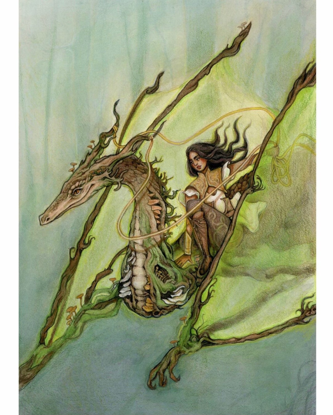Forest Dragon Rider Print, Fantasy and Fairytale Illustration ...