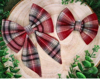 Red, Black + White Tartan - Bow Tie, Sailor Bow, Scrunchies and Cat Collars For Cats & Dogs - ChosenByKai