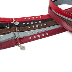 Caterina Soft Calf Leather Dog Lead with Swarovski Crystals in VARIOUS COLOURS