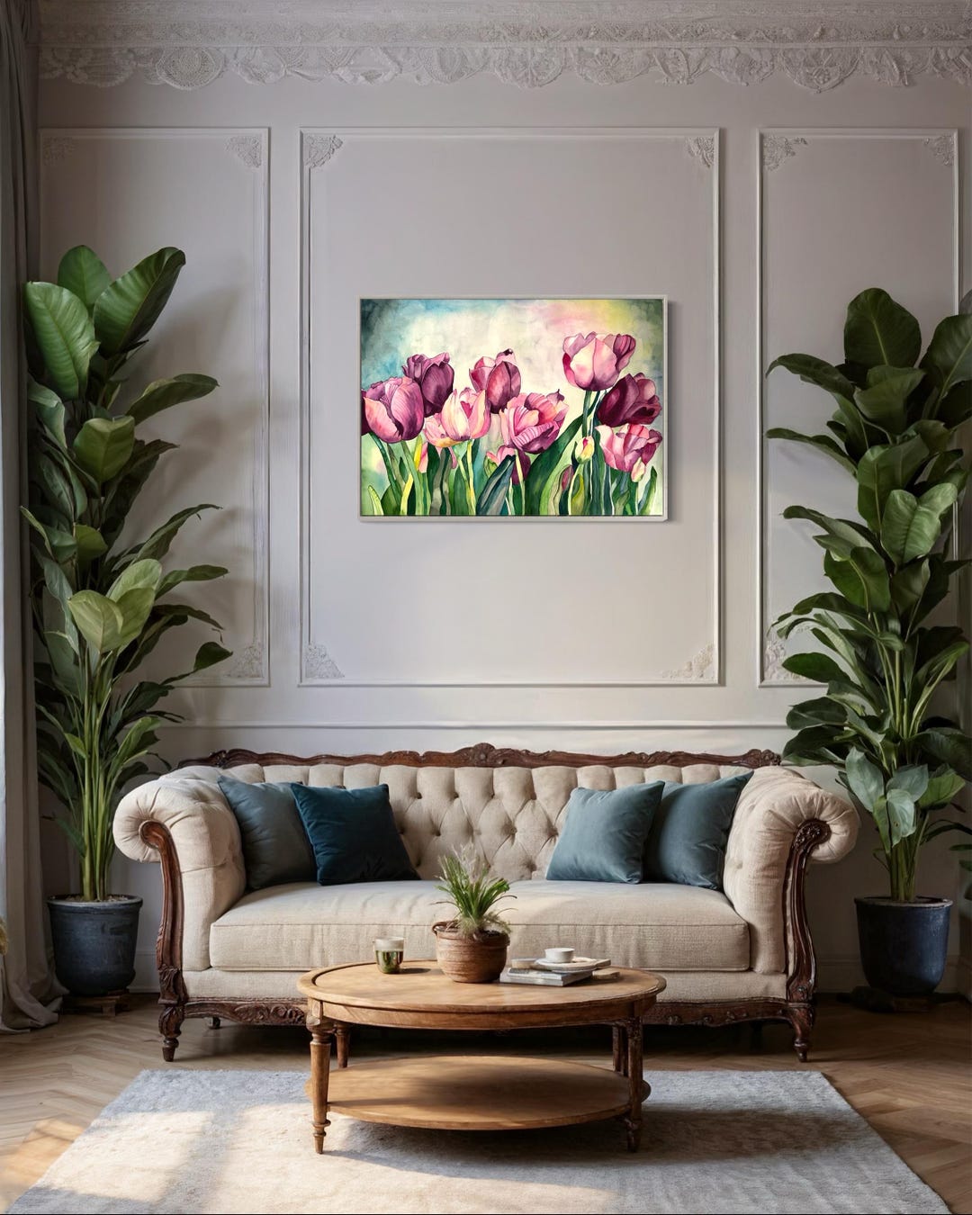 Tulip Watercolor Painting Large, Original Botanical Art, Modern Floral ...