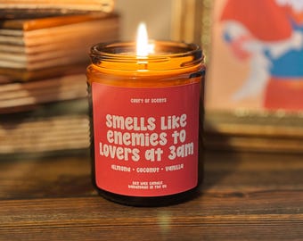 Pour les amoureux, ils sentent les ennemis à 3 heures du matin : bougie parfumée aux amandes, à la noix de coco et à la vanille, bougie livresque
