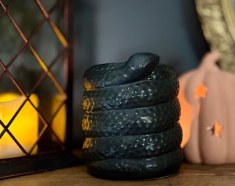 Brûleur à huile en céramique serpent noir : aromathérapie effrayante d'Halloween