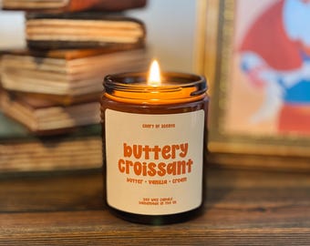 Bougie de soja parfumée Croissant au beurre : Pot en verre de 250 ml (8 oz) coulé à la main / Bougies de pâtisserie / Bougies de boulangerie