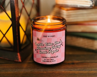 Bougie de soja Fairy Smut : cadeau livresque, bougie parfumée au chocolat et à la cerise