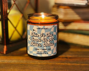 Bougie de soja livresque : parfum magique, inspiré du crépuscule, parfum de biscuit et de cerise