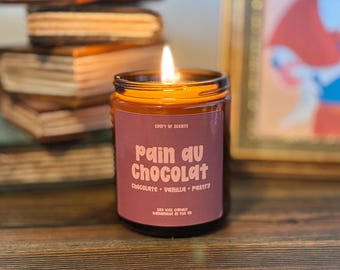 Bougie de soja parfumée Pain Au Chocolat : pot en verre de 250 ml (8 oz) coulé à la main / Bougies de pâtisserie / Bougies de boulangerie