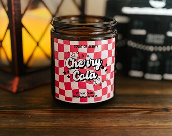 Bougie de soja Cherry Cola : bougie rétro, boissons, cinéma