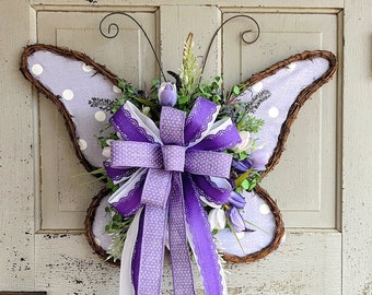 purple butterfly wreath, purple spring farmhouse wreath, spring floral porch wreath, everyday lavender hanger, summer kitchen wreath