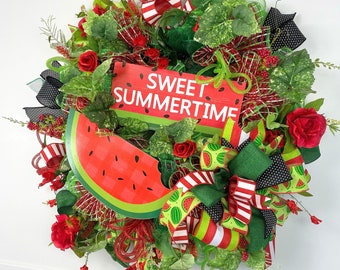 Watermelon wreath-summer watermelon wreath-sweet summertime wreath-red green watermelon wreath-summer fruit wreath-red black green wreath