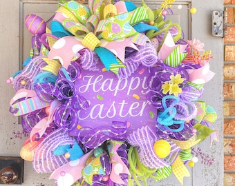 Happy Easter Wreath, purple Easter Wreath, Happy Easter Sign, Easter Front porch, Jellybean wreath, purple lover, Easter Bunny Wreath