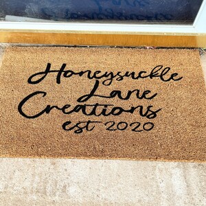 Customized front door coir doormat, personalized natural entryway doormat, modern doormat, housewarming family front door mat gift