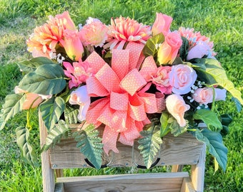 Peach Floral Cemetery Saddle - Roses & Carnations Memorial Arrangement - Sympathy Flowers - Grave Decoration - Remembrance Bouquet