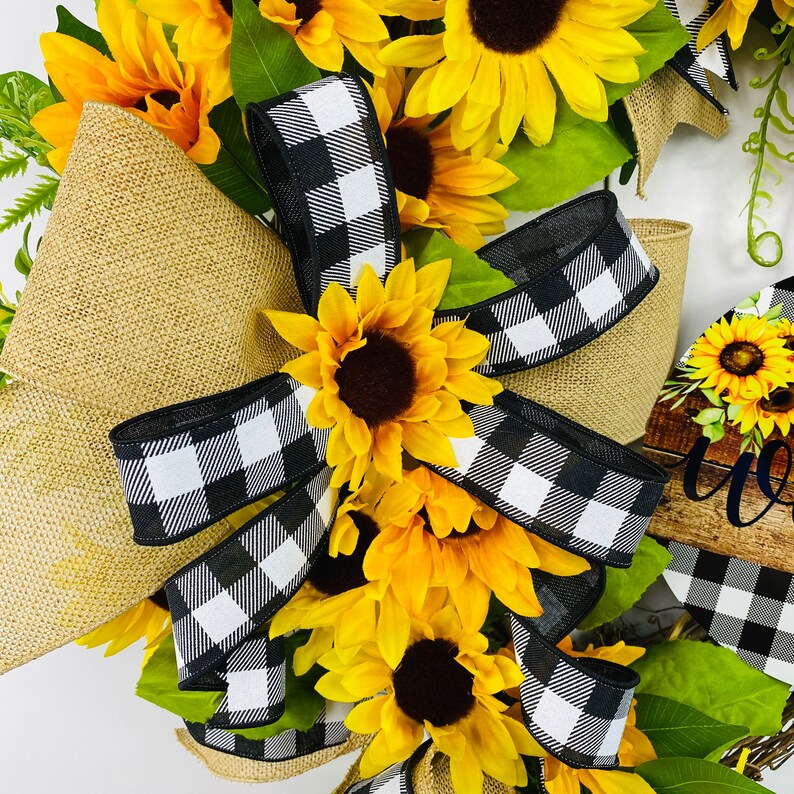 Sunflower welcome wreath-sunflower grapevine decor-farmhouse black yellow wreath-sunflower check-elegant floral wreath sunflower grapevine immagine 3