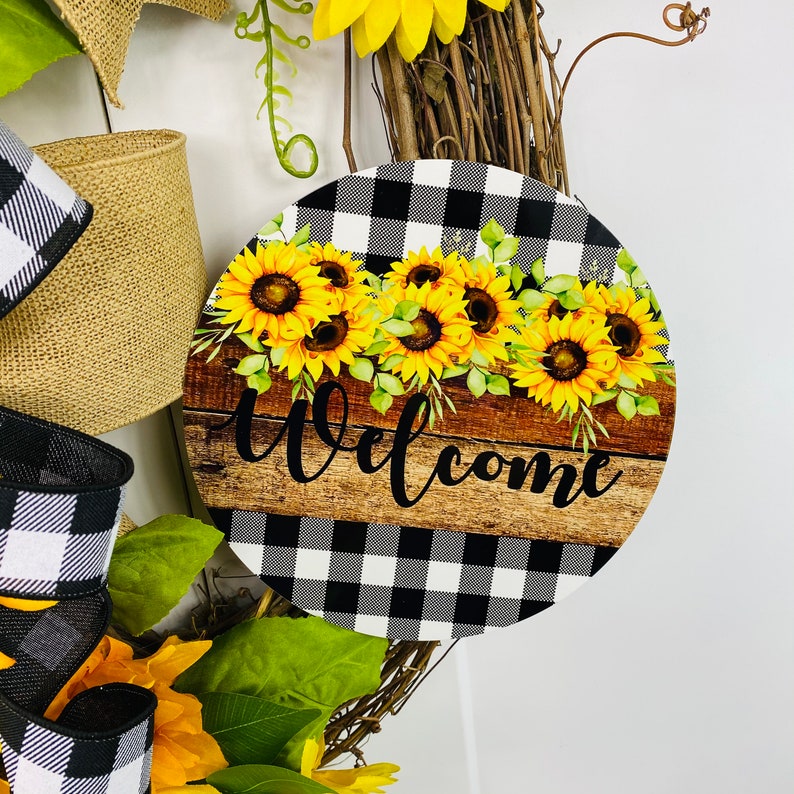 Sunflower welcome wreath-sunflower grapevine decor-farmhouse black yellow wreath-sunflower check-elegant floral wreath sunflower grapevine immagine 2