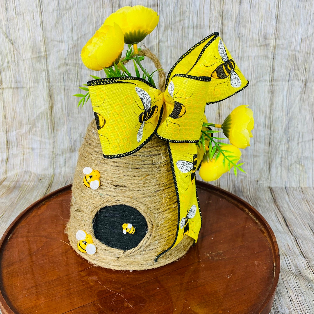 Beehive Centerpiece, Bee Hive Table Decor, Bee Tier Tray Decor, Yellow Summer Centerpiece