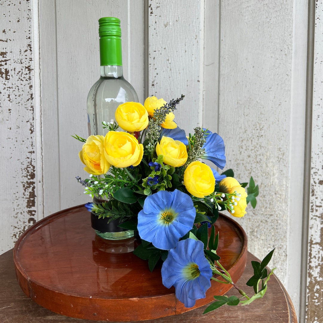 Wine Bottle Flower Bouquet Bottle Bouquet Wine Bouquet Etsy
