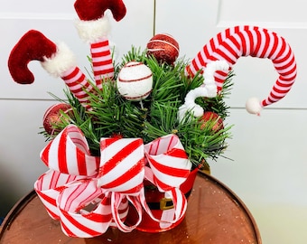 Red and White Centerpiece Elf Centerpiece Christmas Sleigh with Elves Centerpiece Christmas Centerpiece Elves In Sleigh Centerpiece