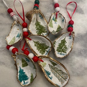 Handmade Christmas Tree Decoupage Oyster Shells