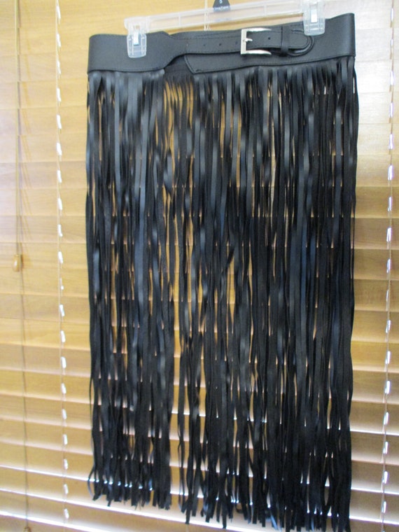 Faux Leather Tassel Fringe Skirt - image 1