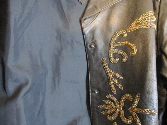 Genuine Leather Gold Beaded Jacket-Women size XL - image 7