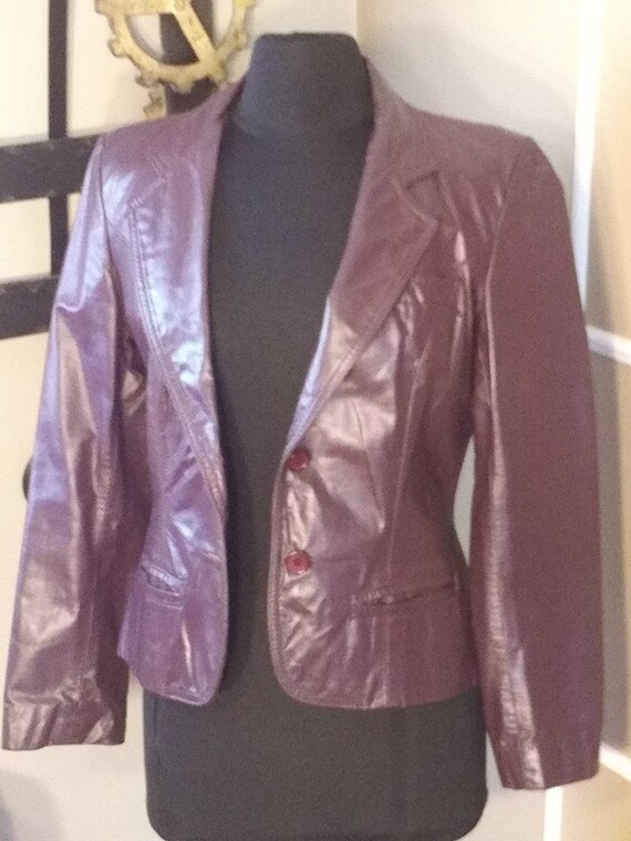 Vintage Purple Leather Blazer size 11 - image 2