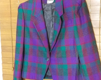 Vintage Country Suburbans Plaid Purple Multi-color One Button Blazer Size 8
