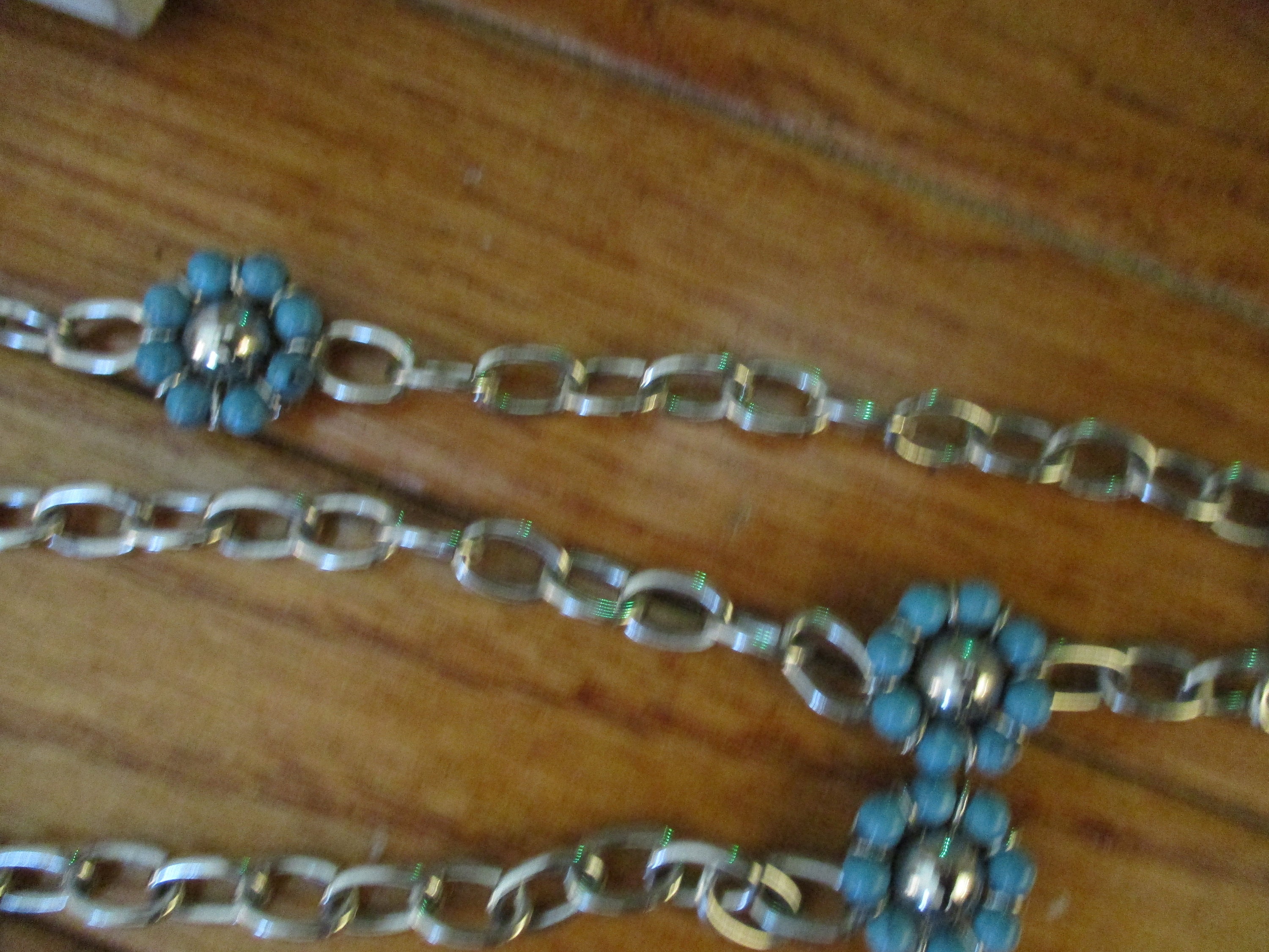 Belt with Glass Station Imitation Turquoise Flowers Silver-Tone Oval Chain Fashion Adjustable Metal Silver Oval Flower Turquoise Woman  main image 3