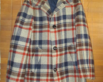 Vintage Pendleton blue & gray plaid wool coat size Large
