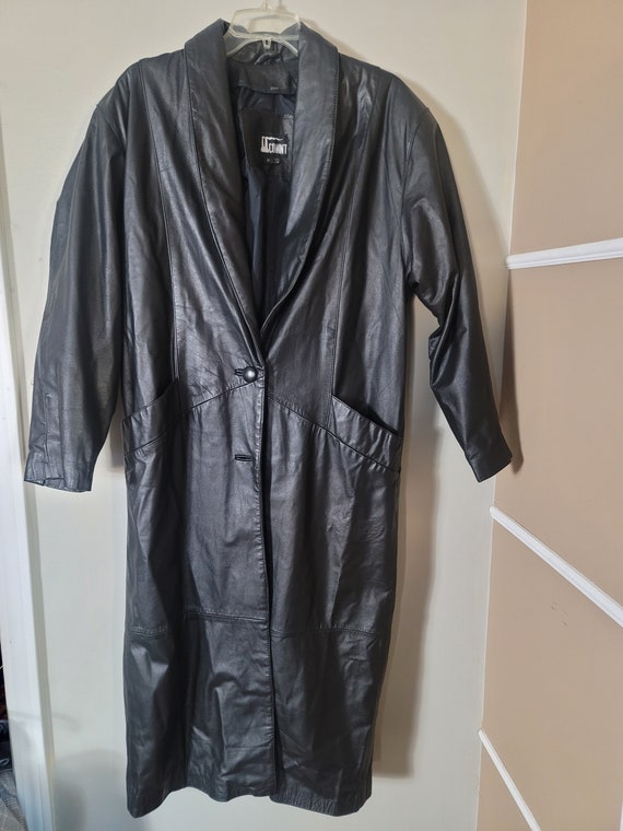 Comint genuine leather long trench coat size M - image 1