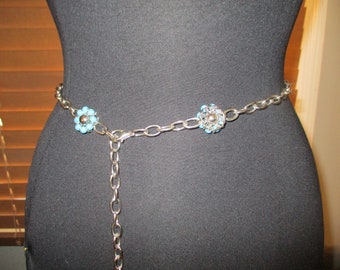 Turquoise Accent Silver-Tone Oval Link Belt file.jpg main image 3