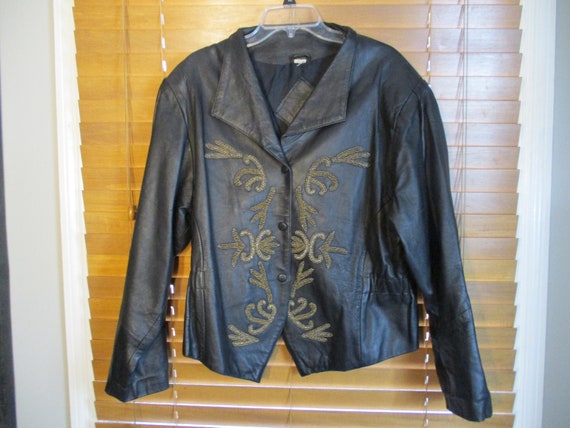 Genuine Leather Gold Beaded Jacket-Women size XL - image 5