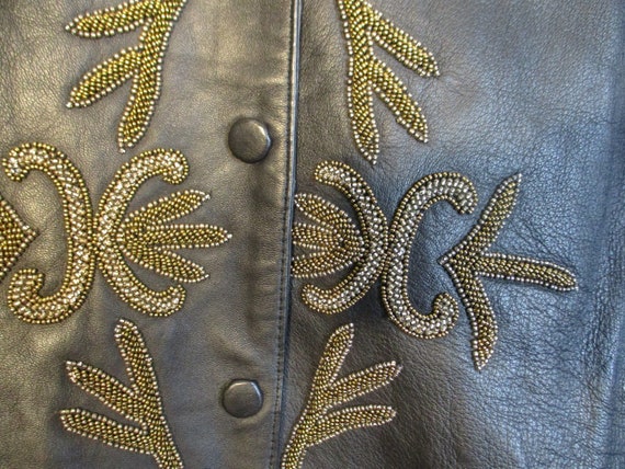 Genuine Leather Gold Beaded Jacket-Women size XL - image 6
