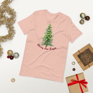 Merry and Bright Christmas tree shirt, Fun Christmas shirt, Women’s Christmas tree tee, gift for him, gift for her
