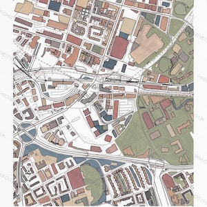 Deansgate colour-in map — the real streets and building outlines of Deansgate, Manchester, ready to colour