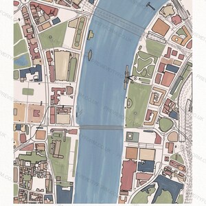 A finished, coloured-in Westminster map — the real streets and building outlines around Big Ben and the Thames, filled by hand