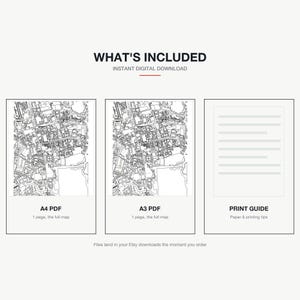 What's included — an A4 PDF and an A3 PDF of the Oxford_radcliffesquare map, plus a print guide, instant download