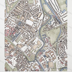 York colour-in map coloured by hand, Coloured pencil example — the map prints blank for you to colour