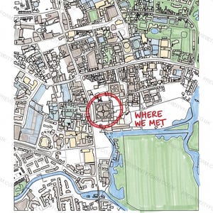 Oxford_radcliffesquare colour-in map coloured by hand, Marker example — the map prints blank for you to colour